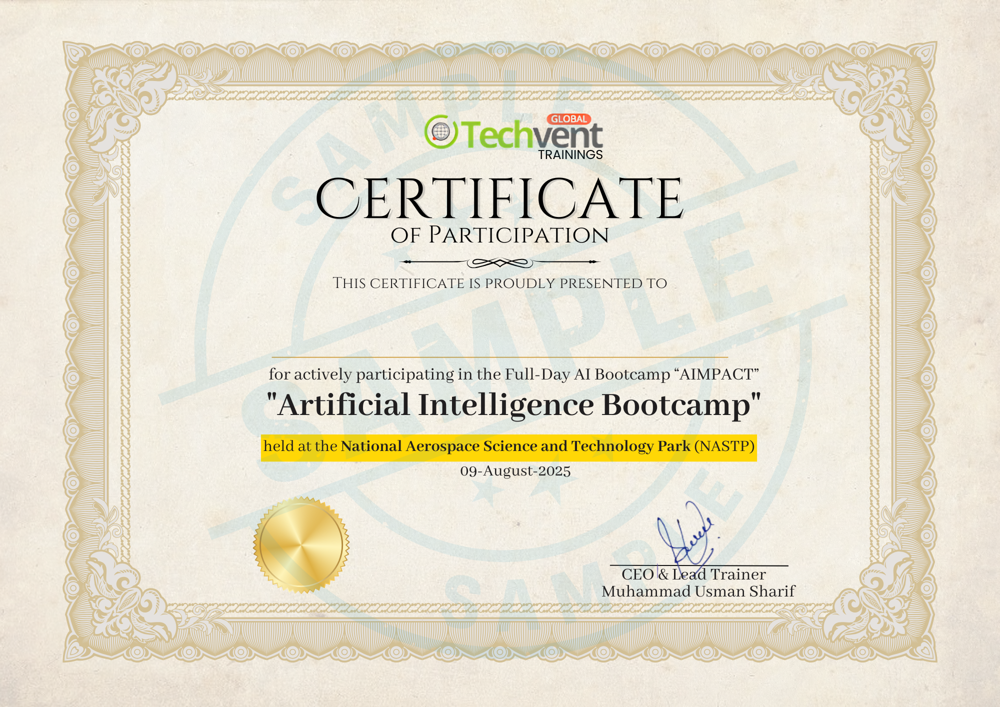 Bootcamp Certificate sample